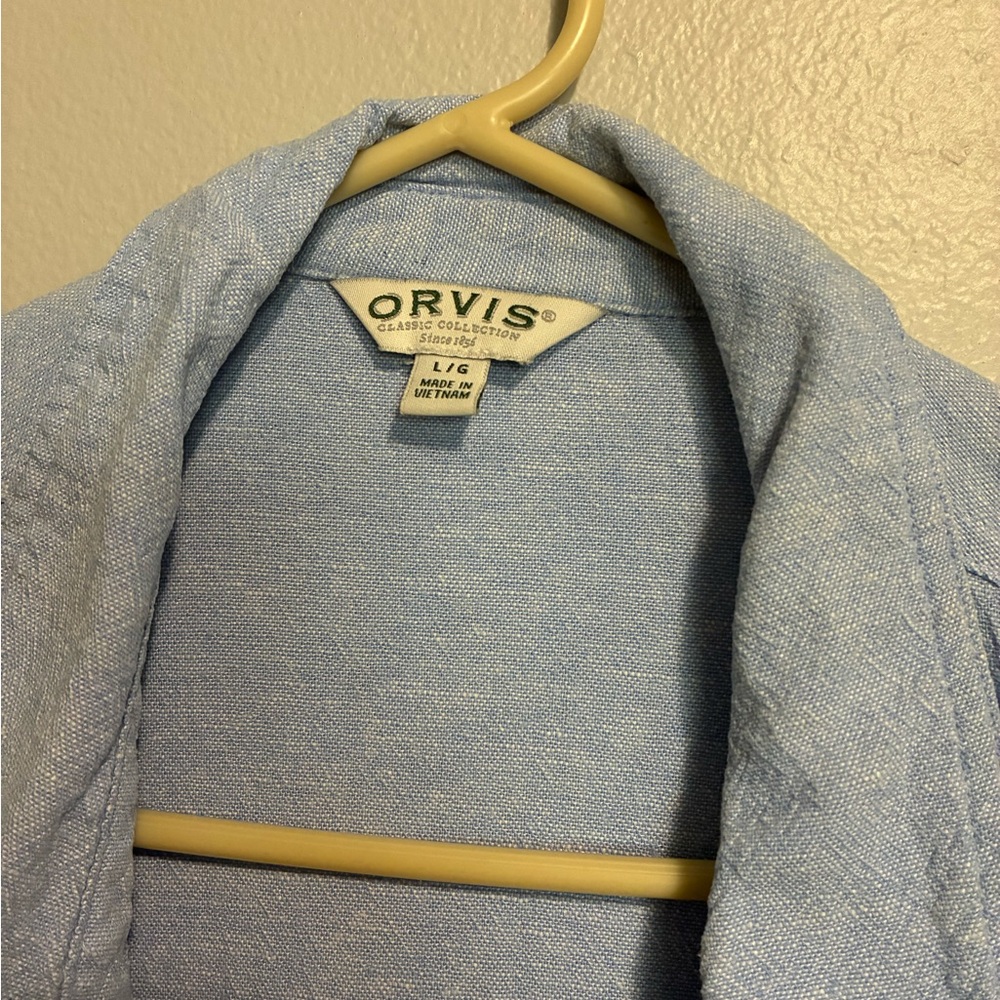 Orvis Light Blue Linen Blend Button-Up Women’s Shirt Size Large Lightweight - Picture 6 of 10